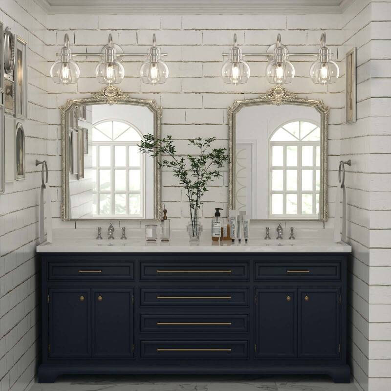 Modern 2/3/4 Bathroom Vanity Lights Clear Globe Glass Shade