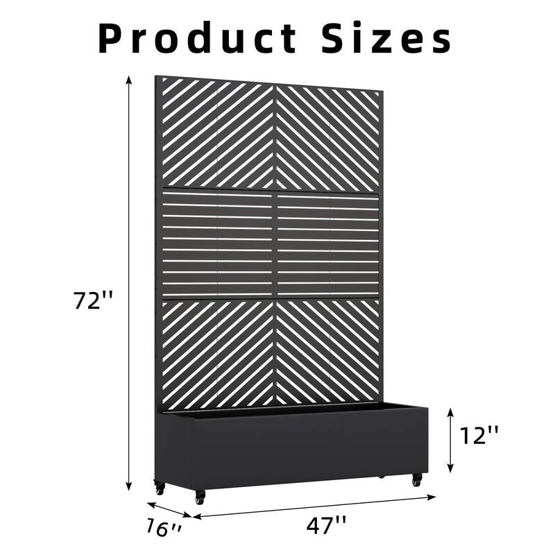 Metal Movable Planter Box with Trellis Privacy Screen Planter Box with Lockable Wheels