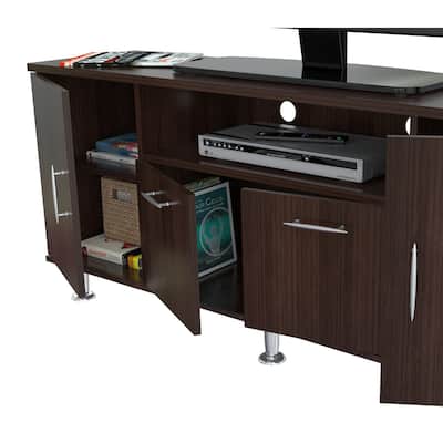Modern Espresso Finish Wood and Stainless Media Center TV Stand - 24 x 70