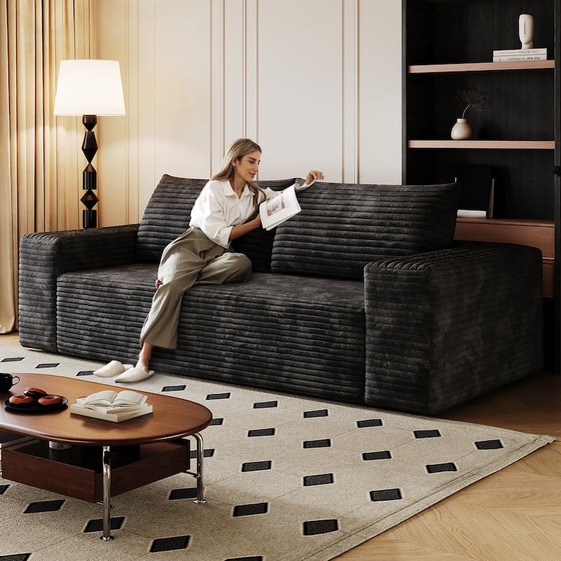 Large Ergonomic Deep Seat Sofa Corduroy Upholstered Loveseat Couch, Versatile Compression Lounge Sofa, No Assembly