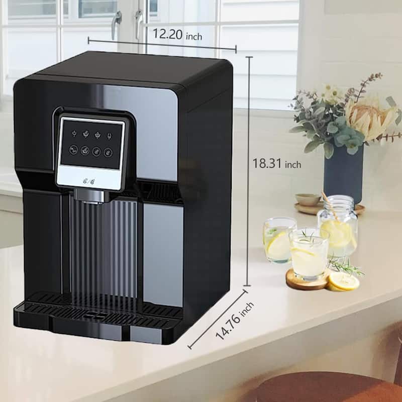 2-in-1 Countertop Black 26lbs/24h Water Dispenser Cooler with Built-in Ice Maker