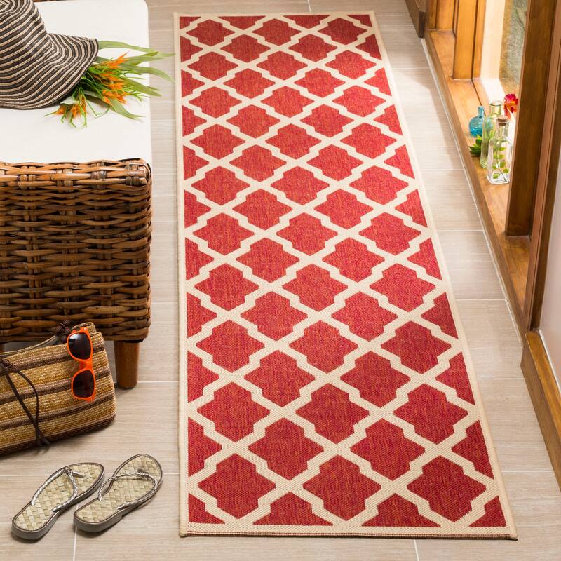 SAFAVIEH Linden Shirleyann Trellis Indoor/ Outdoor Patio Backyard Rug - 2'2" x 8' Runner - Red/Creme