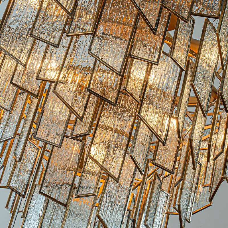 6/9-Light Luxury Water Ripple Glass Chandelier Pendant Light Modern Brass Frame Lighting Fixture for Dining Room Living Room