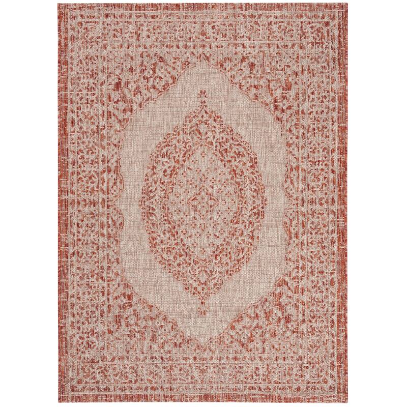 SAFAVIEH Courtyard Thoma Medallion Indoor/ Outdoor Waterproof Patio Backyard Rug - 4' x 5'7" - Light Beige/Terracotta