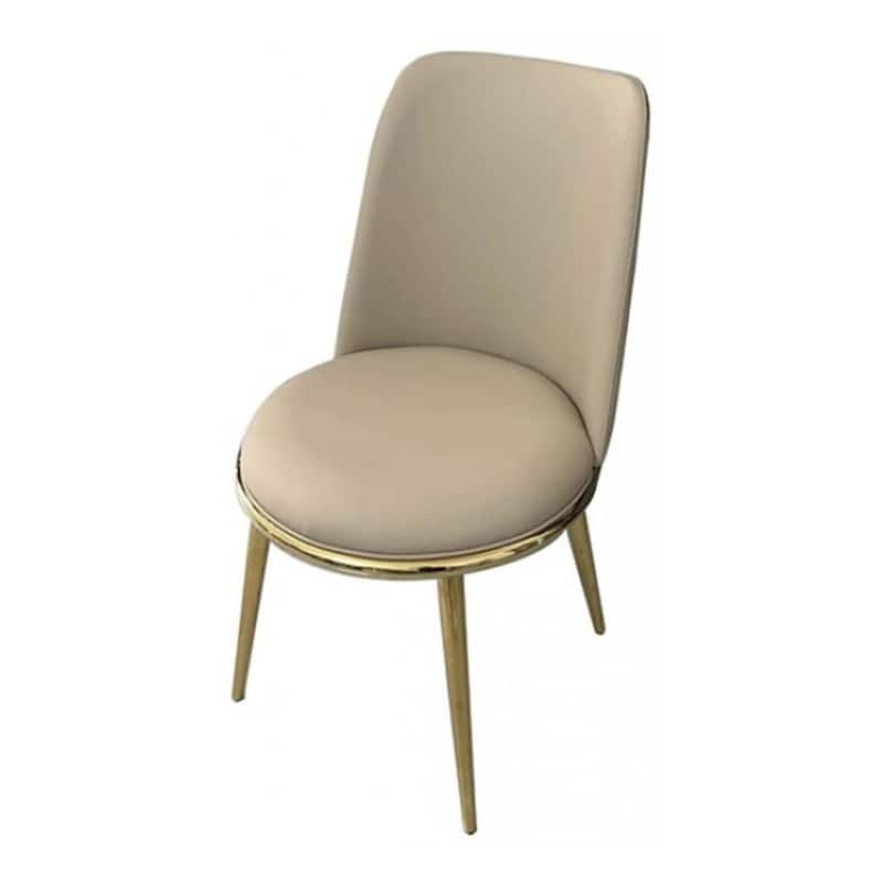 Relli Side Dining Chair Set of 2, Gold Metal, Taupe Faux Leather, Round Seats