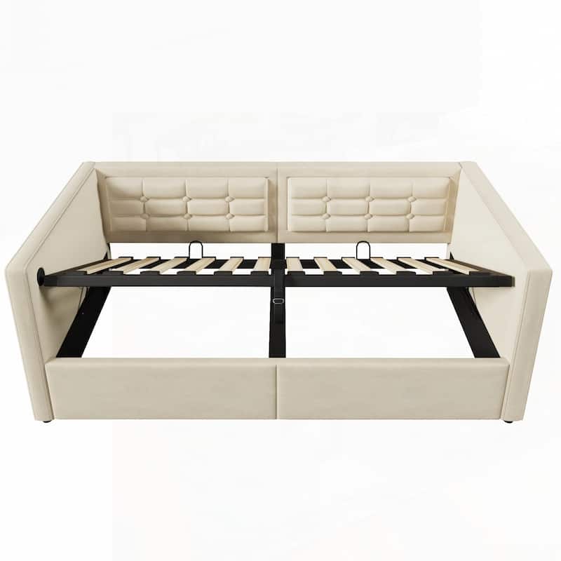 Hydraulic Storage Twin Bed Frame with Wooden Slats and Tufted Sofa Back