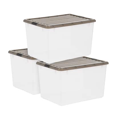 IRIS USA® Clear Boxes 144 Qt Buckle Lid - Gray - Set of 3