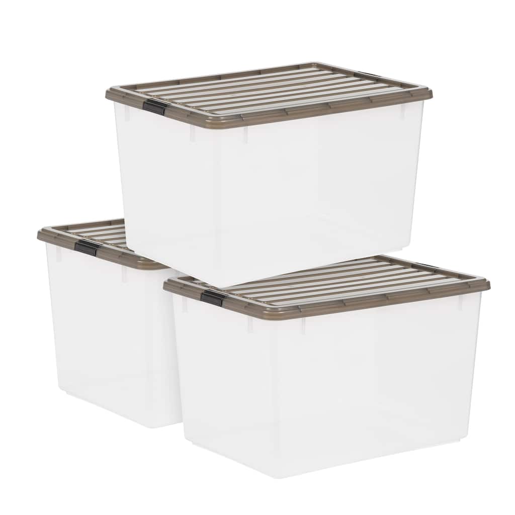 IRIS USA® Clear Boxes 144 Qt Buckle Lid - Gray - Set of 3