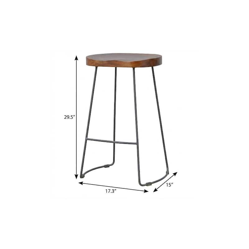 HomeRoots 30" Brown and Black Solid Wood and Iron Bar Height Bar Chair