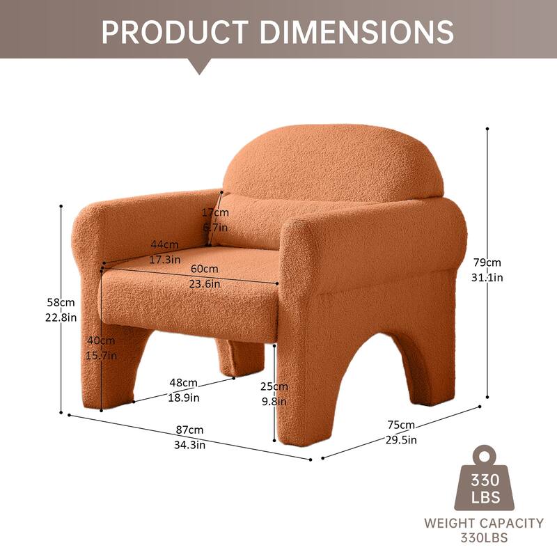 Modern teddy fabric accent chair with lumbar pillow for living room