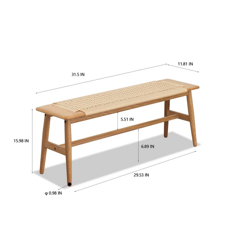 Woven Design Natural Oak Wood Dining Bench Bed - Brown