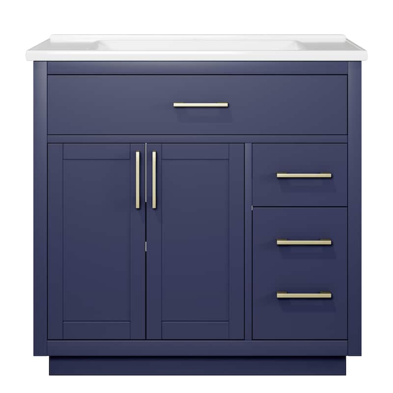 36" Free-Standing Bathroom Vanity with Marble Countertop-Soft-Close Drawers & Cabinet