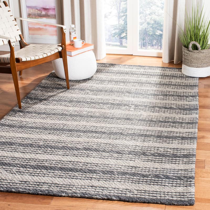 SAFAVIEH Handmade Marbella Arianne Stripe Beige/Brown Wool Rug - 6' x 9' - Grey/Chocolate