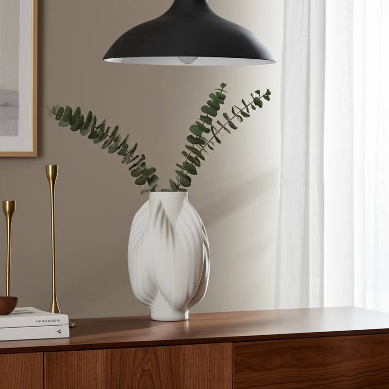 Porcelain Vase Textured Decorative Vessel with Ribbed Carved Form