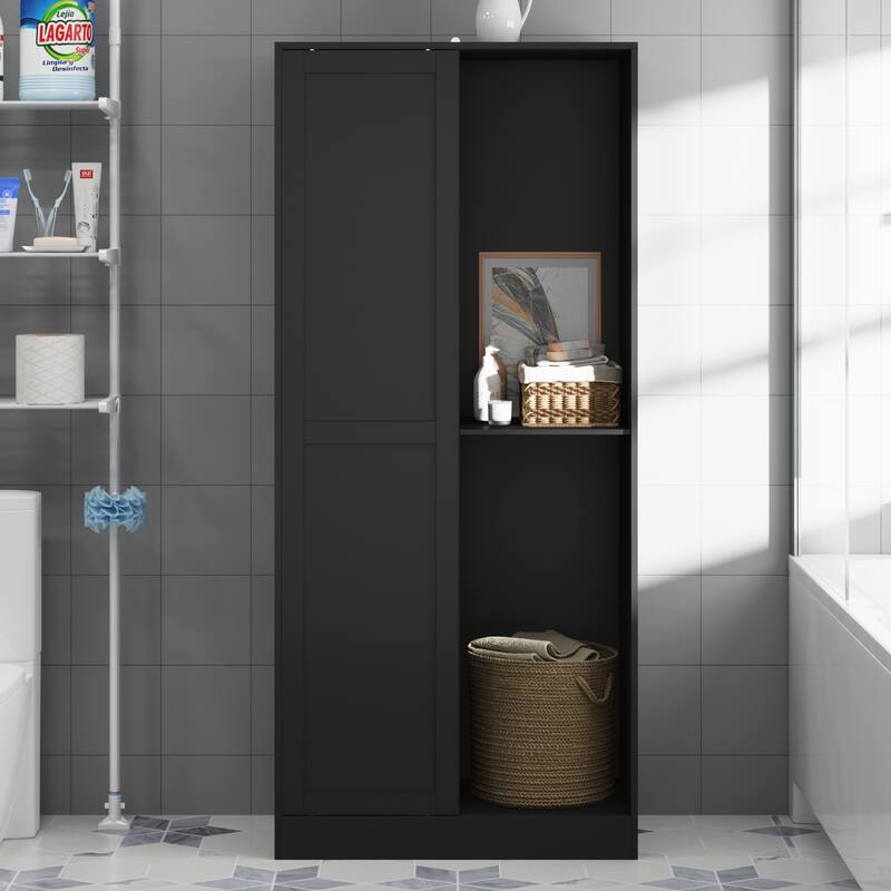 Elegant Wooden Storage Cabinet with Sliding Doors and Multiple Shelves