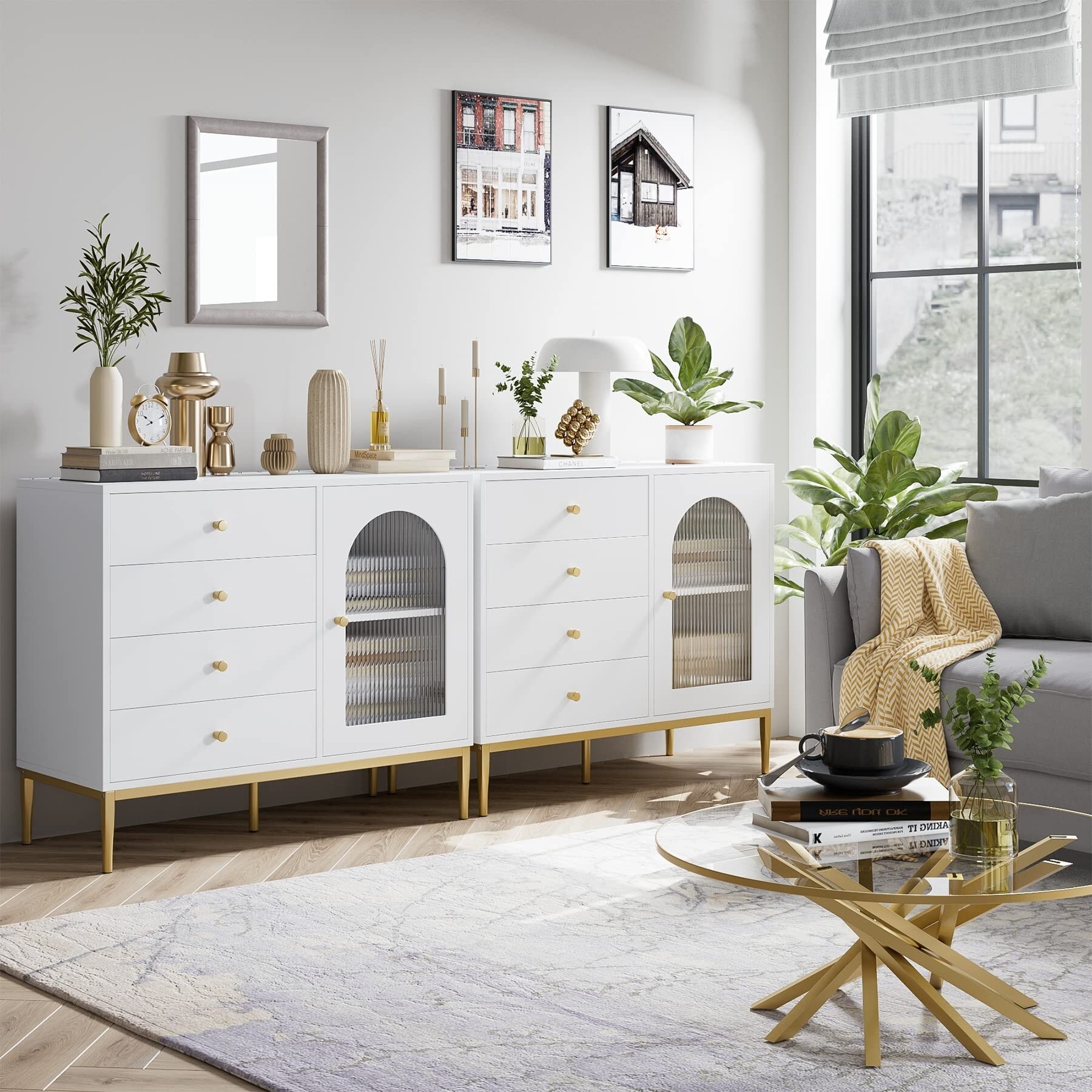 Dresser for Bedroom, Modern Dresser Wood Dresser with Waveform Glass Door  and Gold Metal Legs, Dresser Storage Chest of Drawers - Bed Bath & Beyond -  38233818