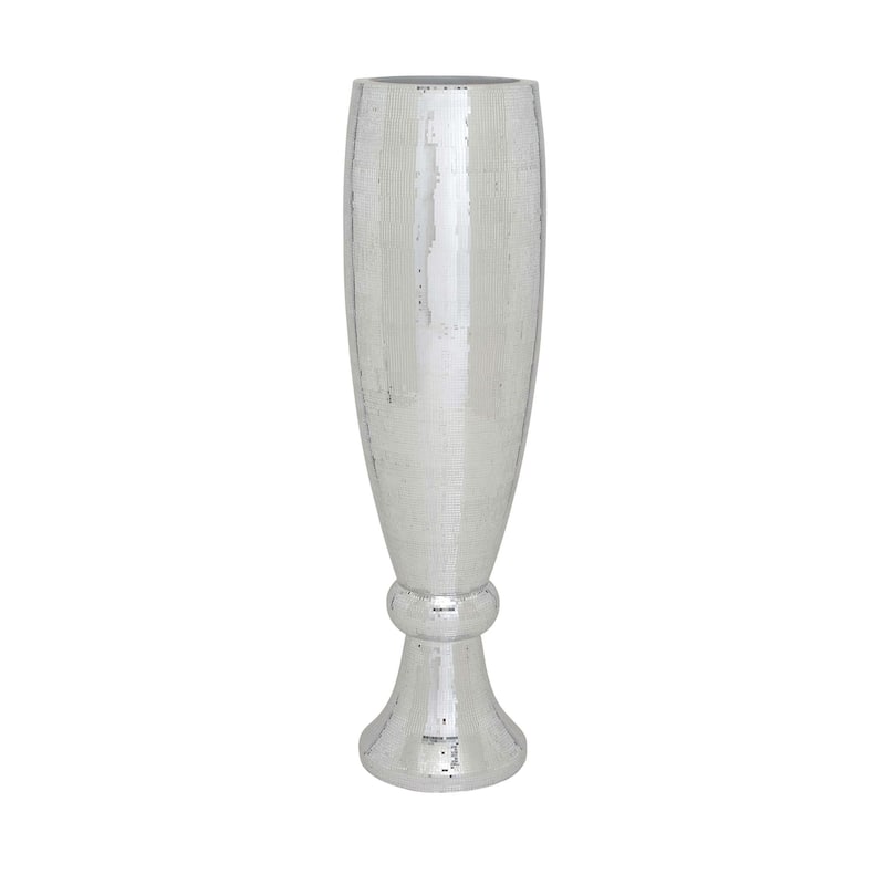 Polystone Tall Champagne Flute Shape Vase with Mosaic Mirror Inlay - Silver - Roche River Decor