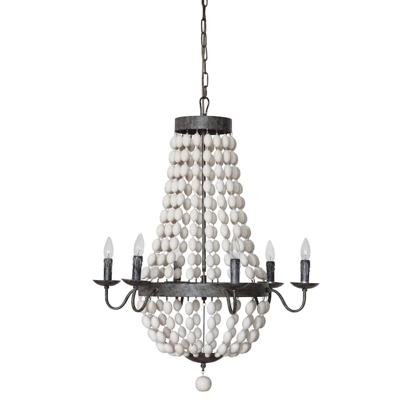 Metal Chandelier with Wood Beads & 6 Lights