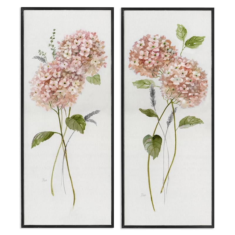 Stupell Pink Hydrangea Sprigs Framed Giclee Art Design By Nan (Set of 2) - 13 x 30 - Black