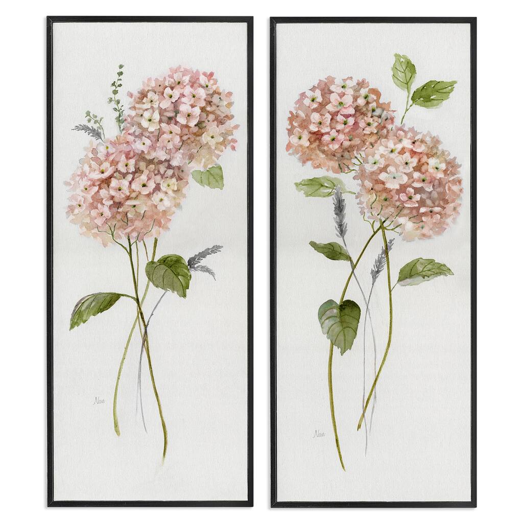 Stupell Pink Hydrangea Sprigs Framed Giclee Art Design By Nan (Set of 2)