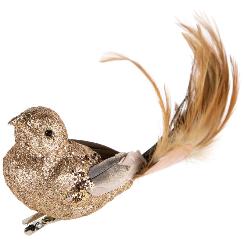 8" Glitter Embellished Clip On Bird With Feathers Christmas Ornament