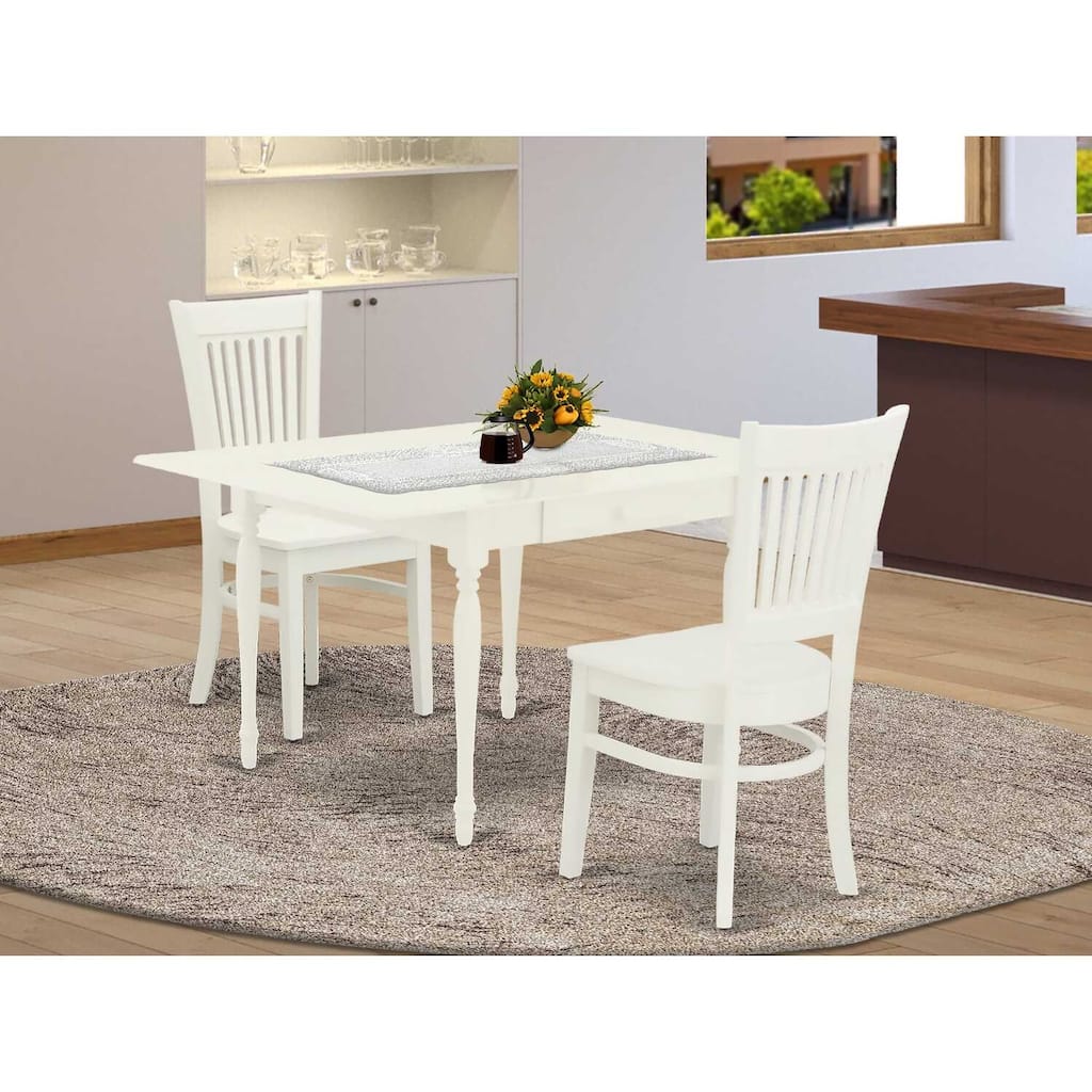 HomeStock 3-Pc Linen White Finish Rectangular Solid Wood Top With Dropleaf Dining Table Set