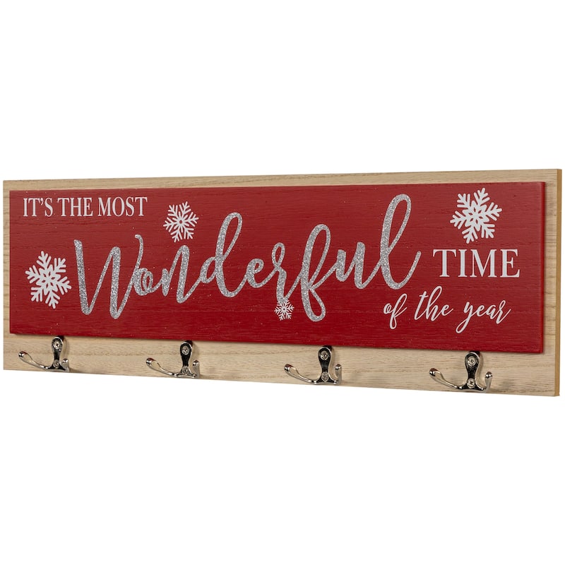 Snowflakes "It's The Most Wonderful Time of The Year" Christmas Wall Hooks - 19.5"