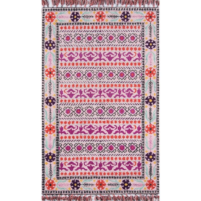 Momeni Tahoe Hand-tufted Pink Geometric/Floral Wool Area Rug - 5' x 8' - Runner/Rectangle
