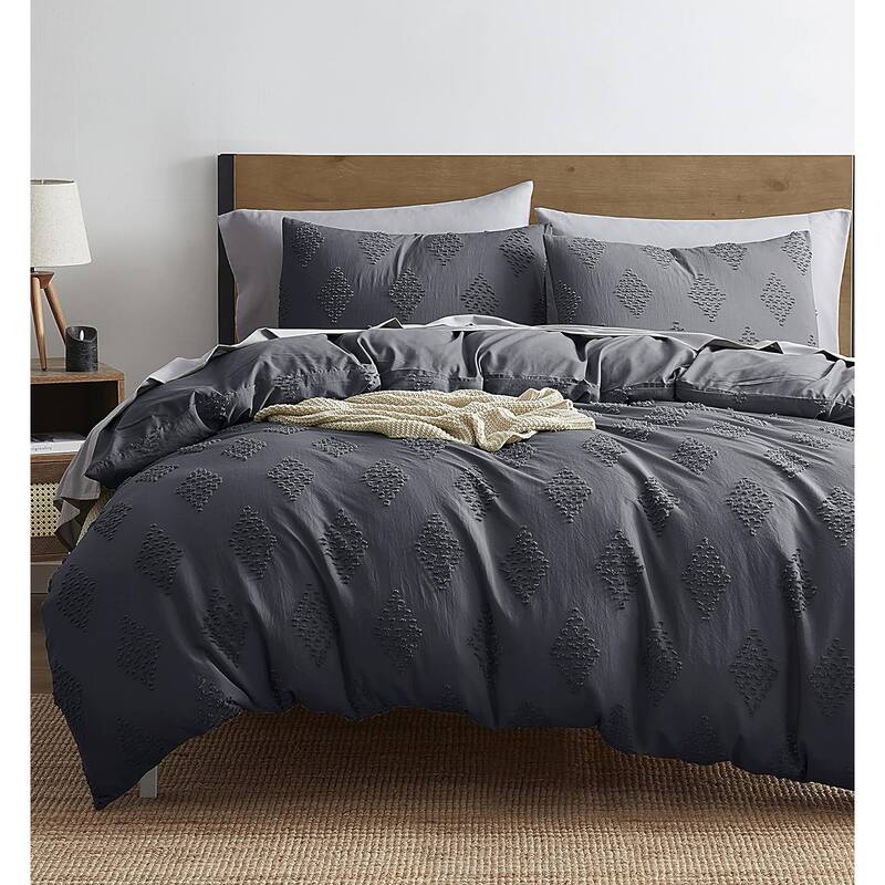 Empyrean Bedding Tufted Duvet Cover Set with Quilted Down Alternative Comforter Insert - Grey - Paragon - King