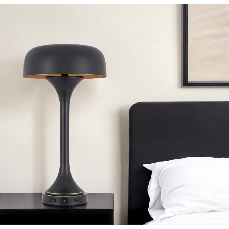 22" 22" Modern Steel Table Lamp with USB Port Dome Shade and E26 Socket for Bedroom or Office Use - 22" H x 12" W x 12" D