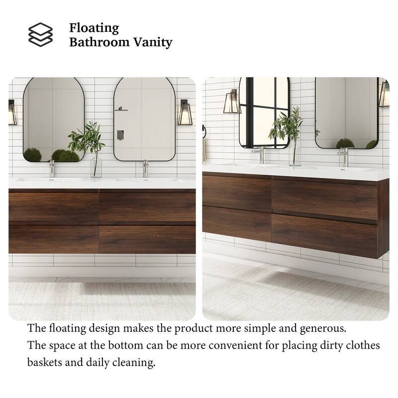 Floating Bathroom Vanity with Integrated Resin Top
