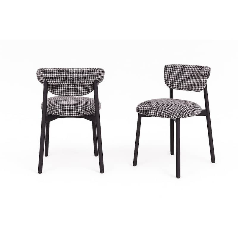 Houndstooth Upholstered Wood-look Metal Frame 2pc Dining Chairs - Black