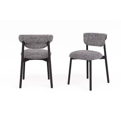 Houndstooth Upholstered Wood-look Metal Frame 2pc Dining Chairs