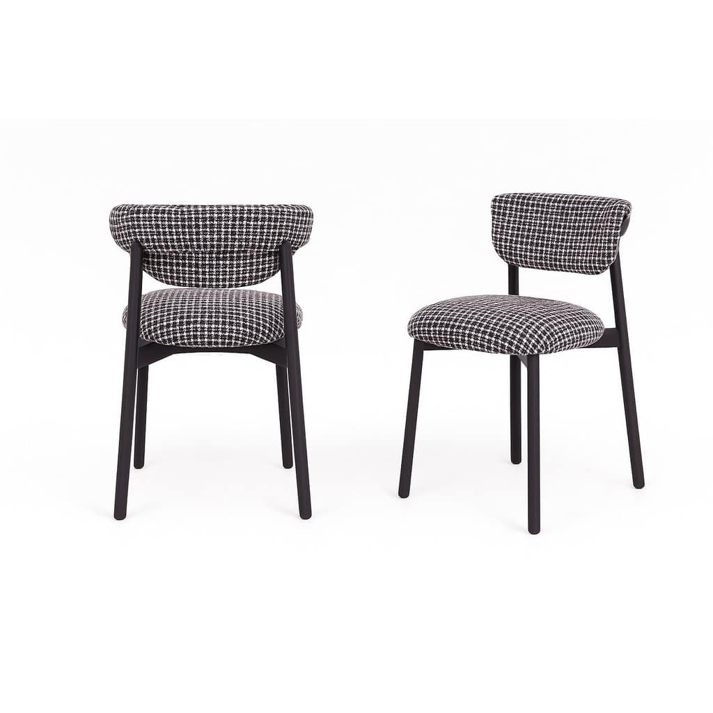 Houndstooth Upholstered Wood-look Metal Frame 2pc Dining Chairs