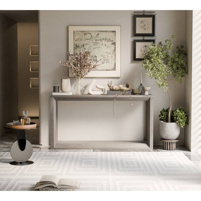 60" Rectangular Solid Wood Veneer Console Table, Wide Sofa Table, Behind Couch Table with Ample Storage