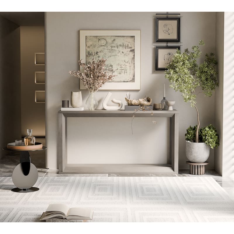 Solid Wood Veneer Console Table, 60 Inch Wide Sofa Table with Ample Storage for Entryway Organization