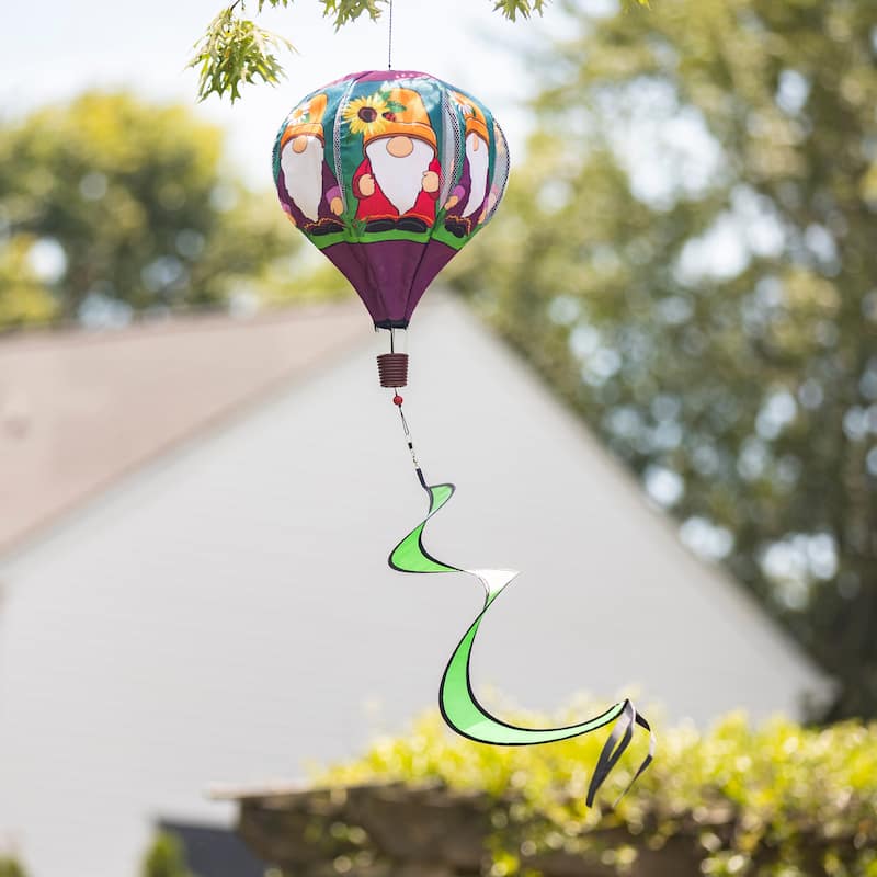 55 in. Flower Pot Gnomes Burlap Balloon Wind Spinner