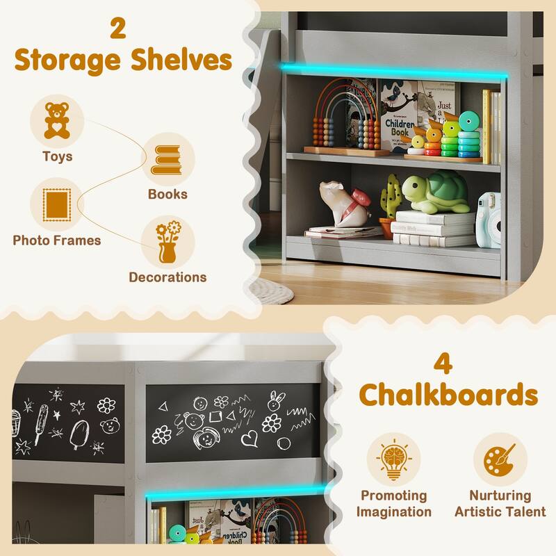 Gymax Low Loft Bed Twin Size Wooden Bed Frame Kid's Cabin Bed w/