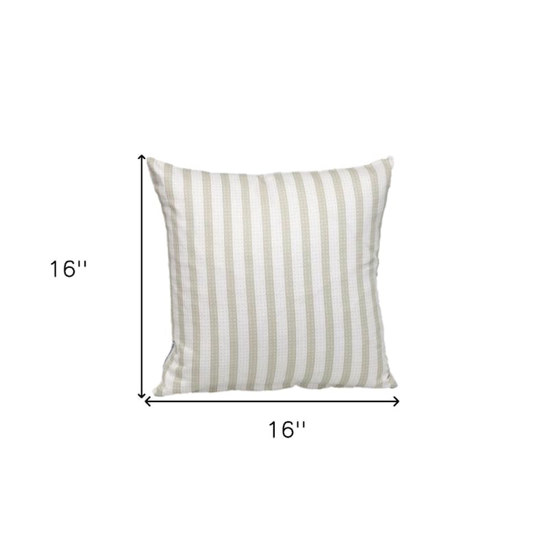 HomeRoots 16" Taupe and White Striped Cotton Throw Pillow