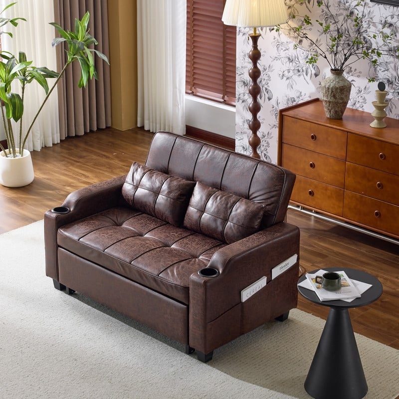 Upholstered Cat's Claw Leather Convertible Reclining Sleeper Sofa Bed With Cushions For Small Spaces