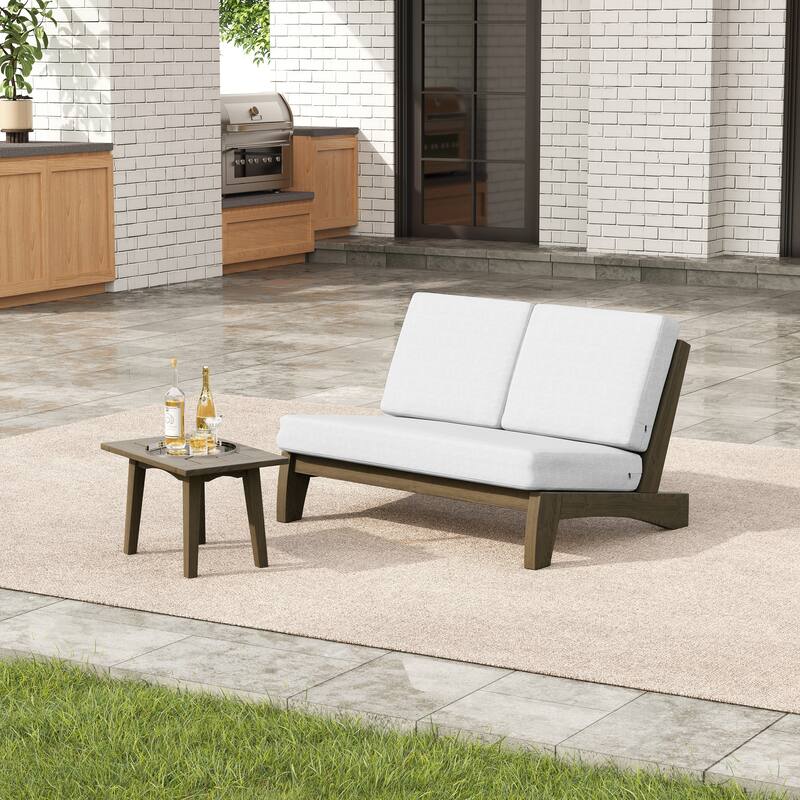 2-Piece Outdoor Teak Wood Loveseat Patio Set with Side Table