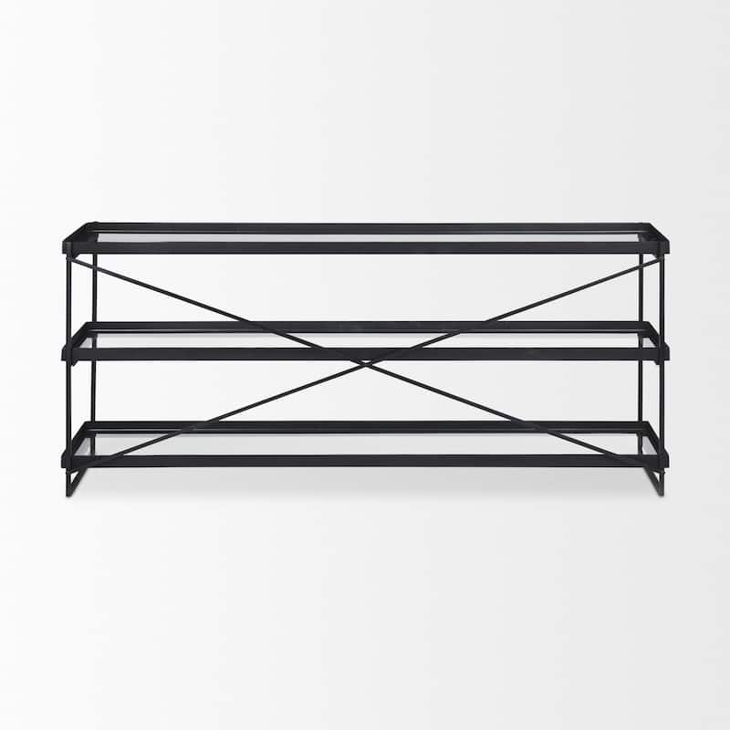 Trey Gold Iron Frame w/ 3 Glass Shelves Console Table - 72"L x 16"W x 30"H