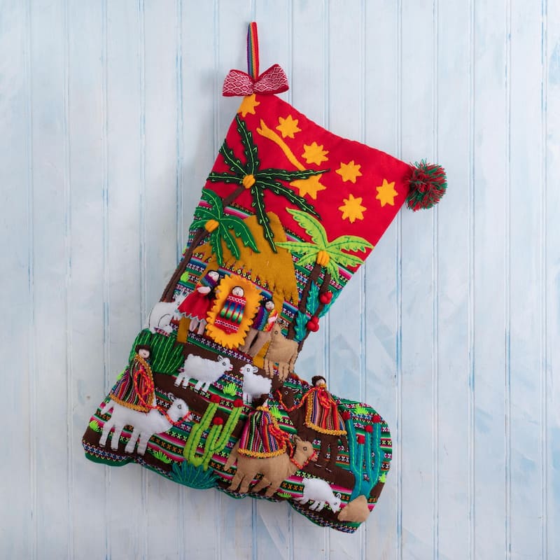 Novica Handmade Journey To The Manger Applique Christmas Stocking