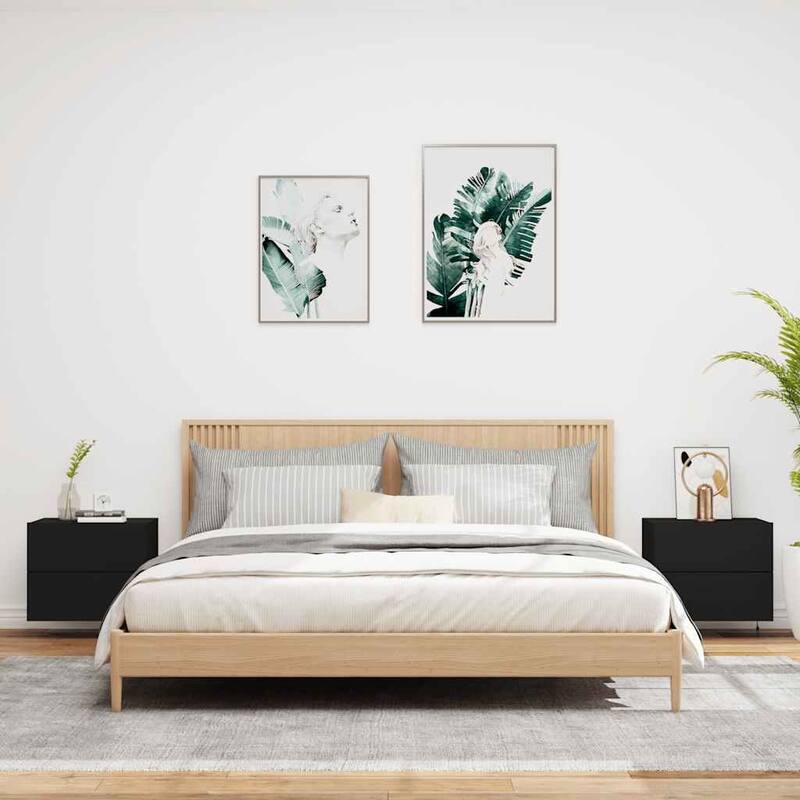 vidaXL Wall-mounted Nightstand Set of 2 Black Engineered wood Medium