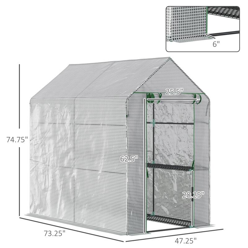 Outsunny 47" x 73"x 75" Walk-in Greenhouse Outdoor Portable Plant Flower Growth Warm House Garden Tunnel Shed White