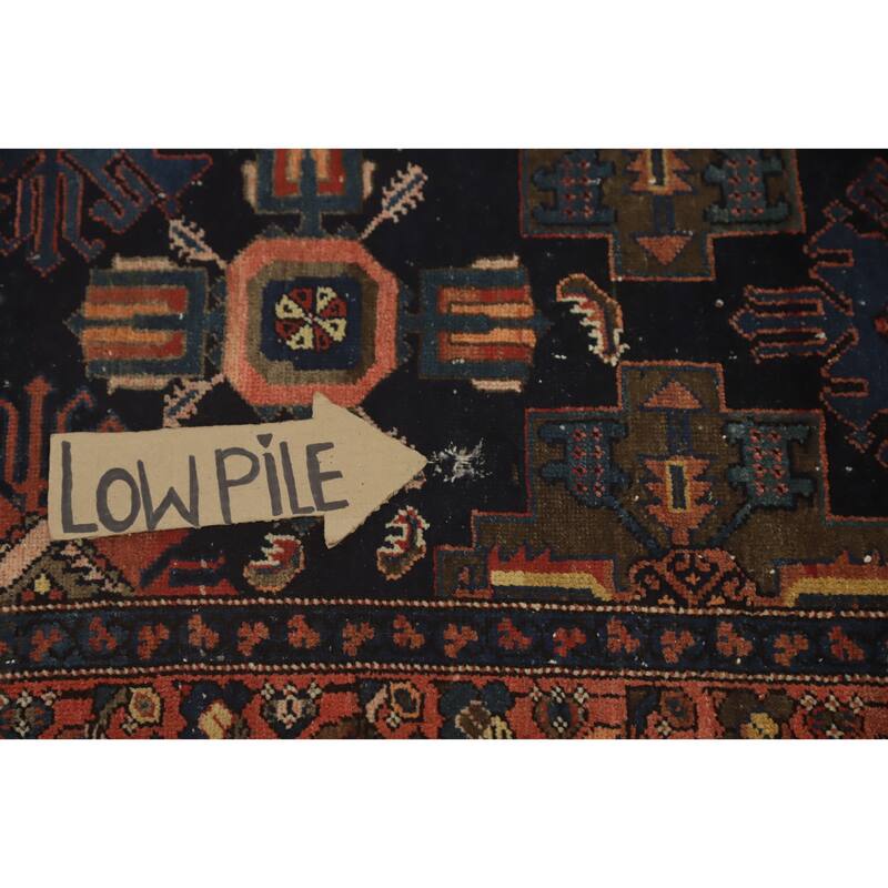 Hand Knotted Oriental 100% Wool Carpet Traditional Geometric Navy Blue & Blues Malayer Runner Rug - 16' 10'' X 3' 7''
