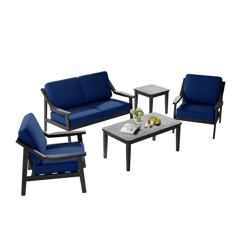 5-Piece Outdoor Sectional Wood Conversation Set with Table
