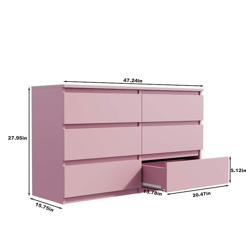 6 drawer 47.25 in. Wide Dresser Wood Double Dresser Large Storage Tower Unit Chest of Drawers TV Stand Dresser