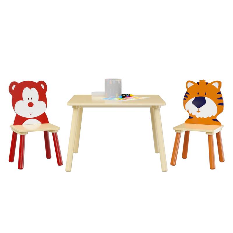 Kids Table and 2 Chairs Set, 3 Pieces Toddler Table and Chair Set, Wooden Activity Play Table Set