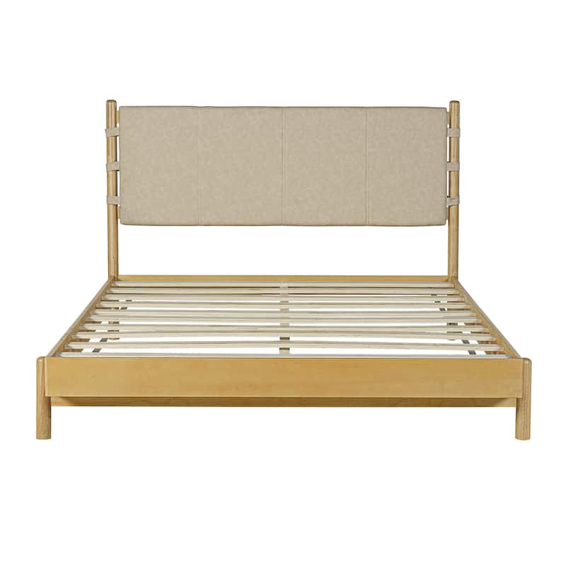Modern Rubber Wood Platform Bed Frame with Headboard - King/Queen Size, Solid Wood Support, Mid Century Design, Easy Assembly